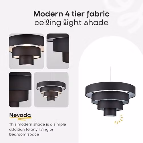 MiniSun Modern 4 Tier Grey Pleated Fabric Cylinder Ceiling Pendant Light Shade, Width: 40 cm – 1