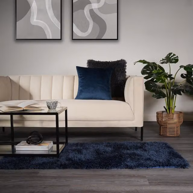 Sienna Home Shaggy Fluffy Glitter Rug in Blue, W: 160 cm, Pile Height: 5 cm