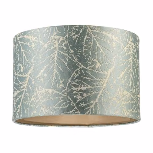 Happy Homewares Abstract Botanical Leaf Motif Jacquard Fabric Cylinder Lamp Shade in Silver and Blue, W/D/H: 20 x 20 x 30 cm