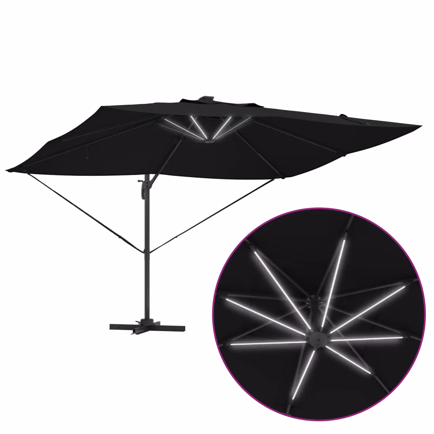 Berkfield Home Roma Cantilever Parasol with LEDs, Black Aluminium, W: 352 cm, D: 251 cm, H: 265 cm – 6