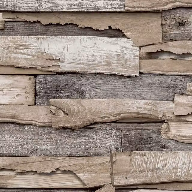Grandeco Malay Natural Planked Wood Effect Vinyl Wallpaper in Brown, Blue and Pink – 1