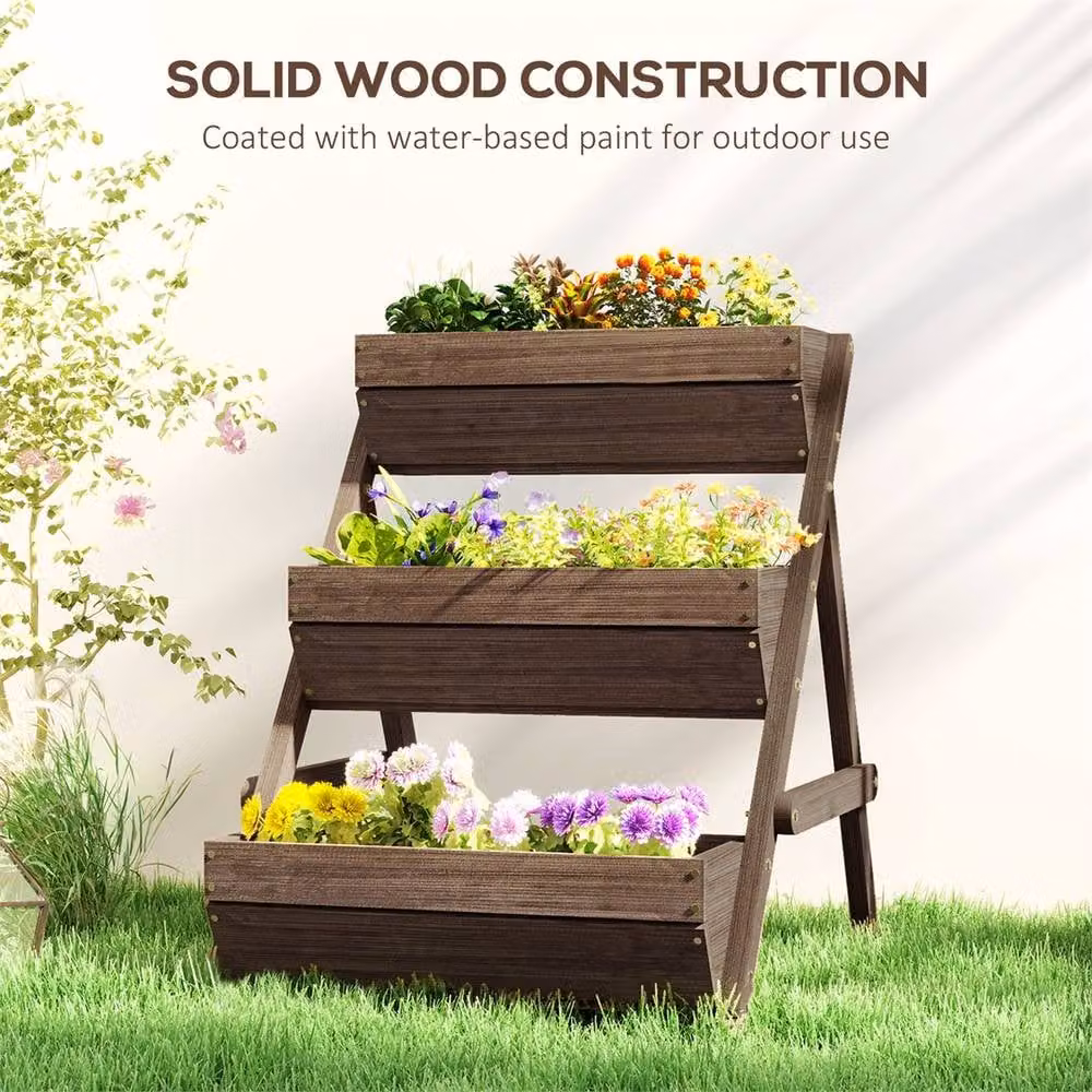 EONLION 3-Tier Wooden Raised Garden Bed Elevated Planter in Brown, W/D/H: 76 x 65 x 23 cm – 4