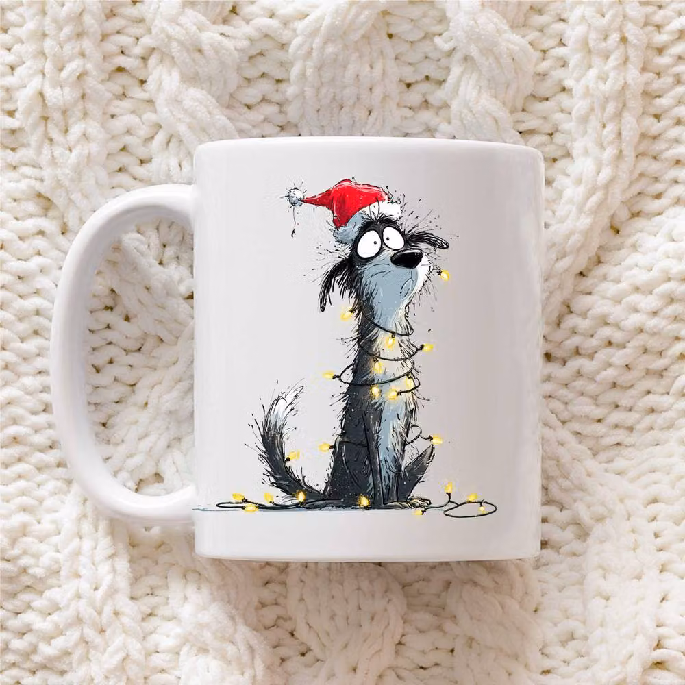 60 Second Makeover Terrier Christmas Lights Ceramic Mug in White – 2