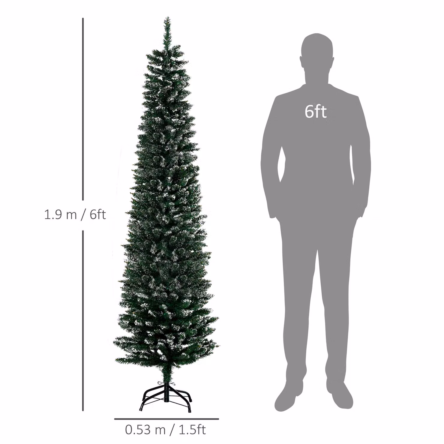 HOMCOM 6.5ft Artificial Snow Dipped Christmas Pencil Tree with Foldable Black Stand, Green and White – 3