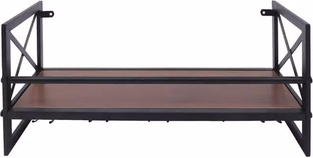 Nordara Industrial Metal and MDF Wall Mounted Wine Bottle and Glass Rack Shelf in Black and Brown – 1