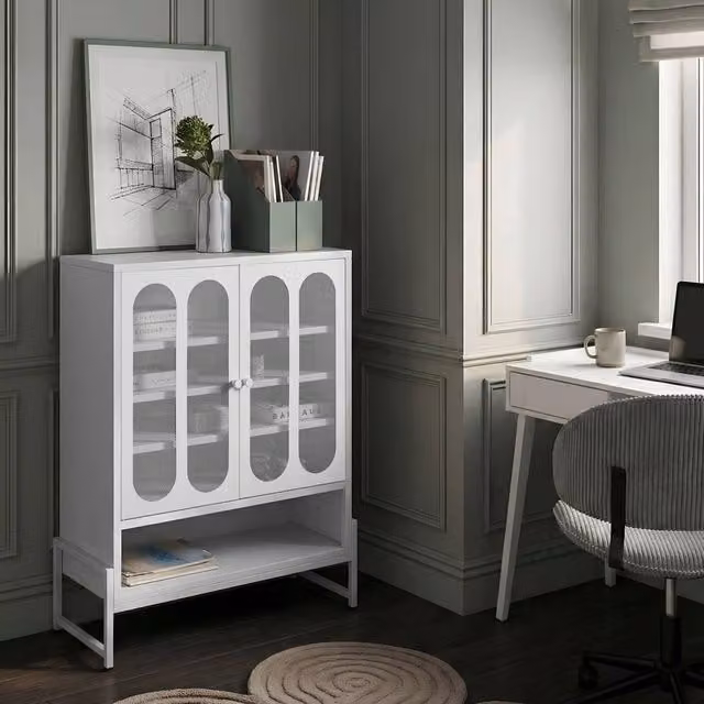 Wyld and Coco White Metal 2-Door Sideboard with 5 Shelves