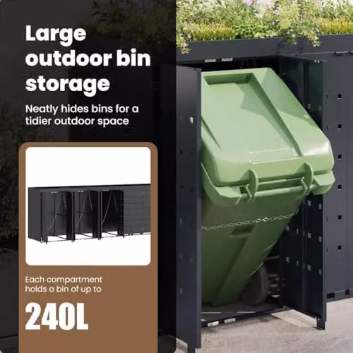 vidaXL Wheelie Bin Storage for 6 Bins, Anthracite, W: 408 cm, D: 77.5 cm, H: 121.5 cm – 3