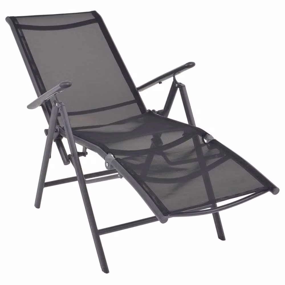 Berkfield Home Black Reclining Textilene Garden Deck Chair with Powder Coated Aluminium Frame – 2