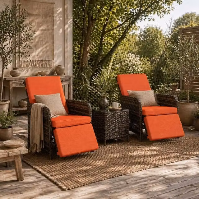 Wyld Haus Haridi 3 Piece Rattan Bistro Set in Mixed Brown with Orange Cushions – 1