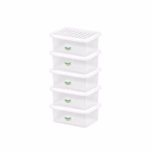 Homey Mart Set of 5 Transparent Plastic Storage Boxes with Clip-On Lids, 17 Litre Capacity