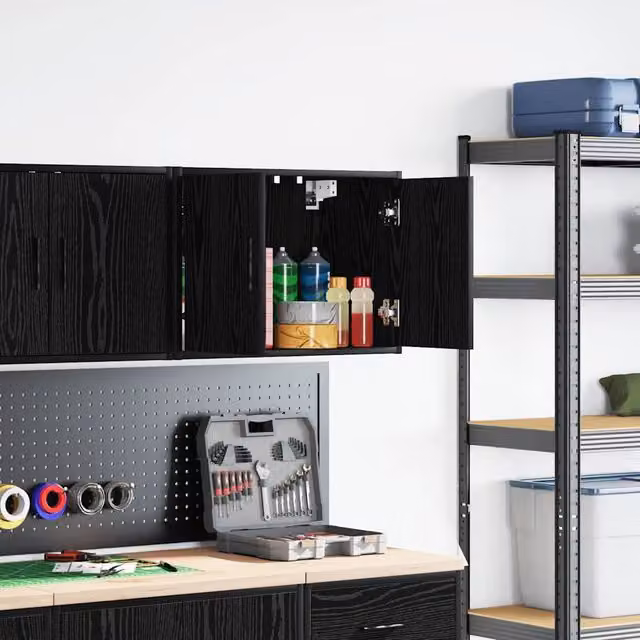 Berkfield Home Wall Mounted Garage and Workshop Cabinet in Black Matt Engineered Wood