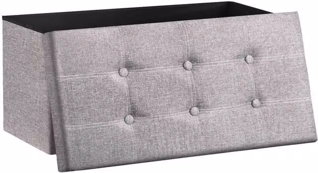 VOGREX Grey Velvet Folding Storage Box Pouffe Seat Stool, W/D/H: 38 x 38 x 38 cm