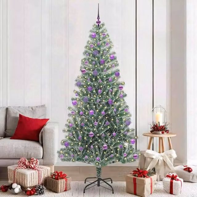 Berkfield Home Snow Flocked Artificial Christmas Tree with LED Lights, Green, Height: 210 cm – 1