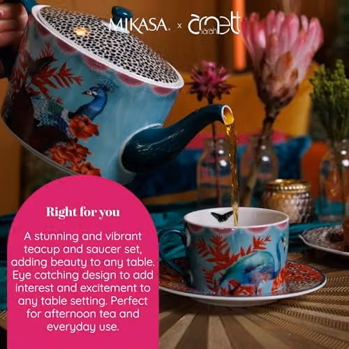 Mikasa Sarah Arnett Porcelain Tea Cup and Saucer Set, 250ml, Multicolour and White – 3