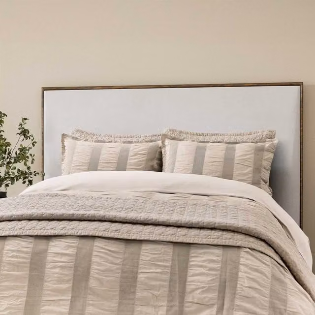Bedeck of Belfast Woven Waffle Stripe Kingsize Duvet Cover and Pillowcase Set, Beige Linen Cotton, 180 x 200 cm