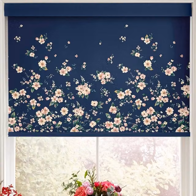Cath Kidston Spitalfields Border Navy Blue Floral Blackout and Thermal Insulating Roller Blind