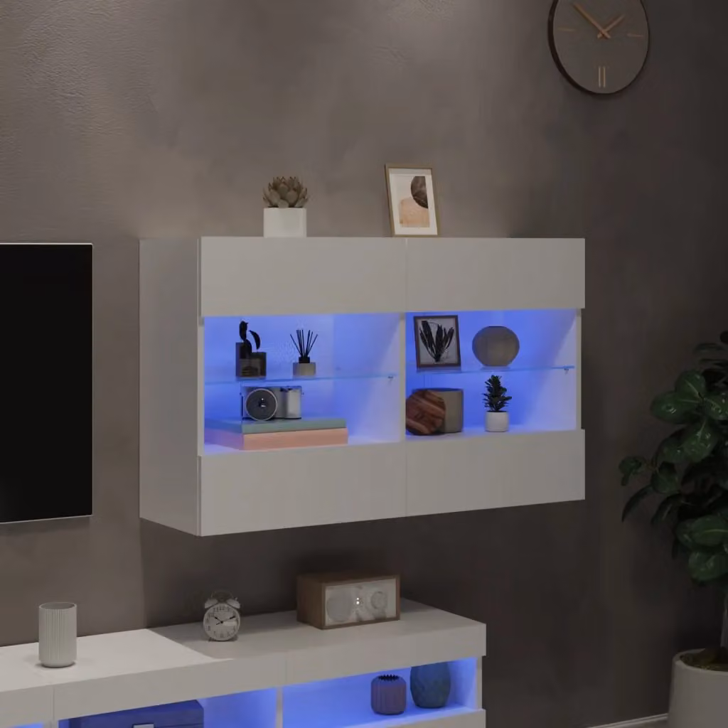 Berkfield Home Modern Wall Mounted TV Cabinet in White with Integrated LED Lighting and Internal Shelves, W: 98.5 cm, D: 30 cm, H: 60.5 cm – 3