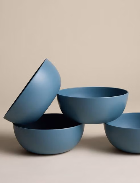 M&S Set of 4 Blue Stackable Plastic Picnic Cereal Bowls