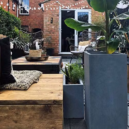 Set of 2 Idealist Grey Reinforced Stone Garden Planters, Height: 60 cm, Width: 27 cm – 7