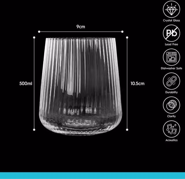 Argon Tableware Striped Lead-Free Crystal Tumbler Glasses, Clear, 500ml, Pack of 48