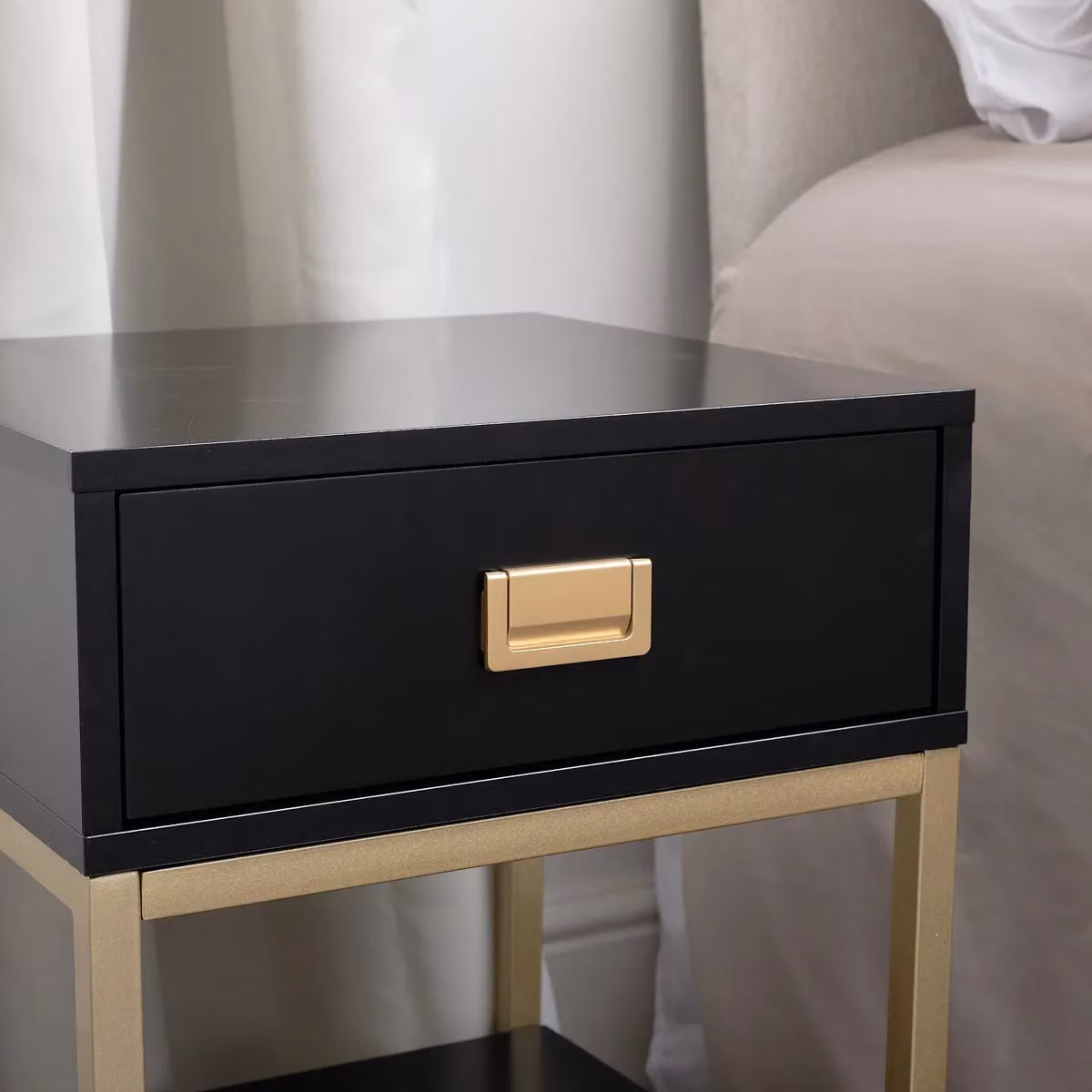 Melody Maison Elle Black One Drawer Bedside Table with Gold Accents – 2