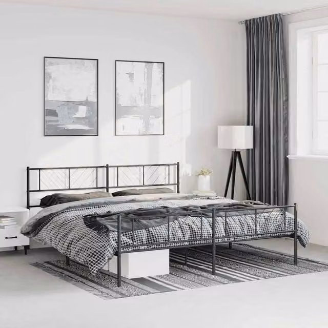Berkfield Home Metal Bed Frame with Headboard and Footboard in Black, W/D/H: 193 x 198 x 90 cm – 1