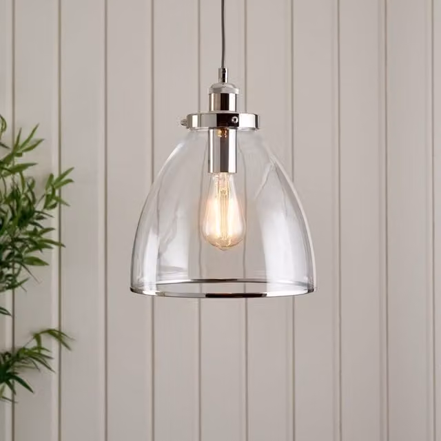 Pagazzi Brunswick Polished Nickel Ceiling Pendant with Clear Glass Shade, Silver – 1