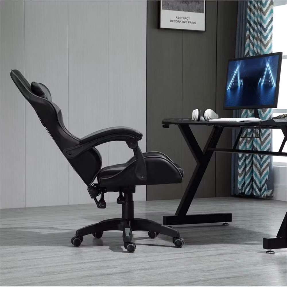 Nordara Grey Faux Leather Swivel Gaming Chair with Headrest and Armrests for Home Office and Sports Desk – 3