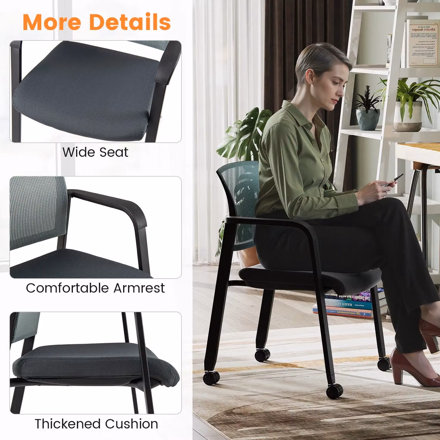 Gymax Set of 2 Stackable Grey Mesh Office Guest Chairs with Armrests – 7