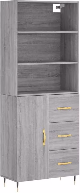 Berkfield Home Grey Sonoma Highboard with Hinged Doors and Internal Shelves, W/D/H: 69.5 x 34 x 180 cm – 1