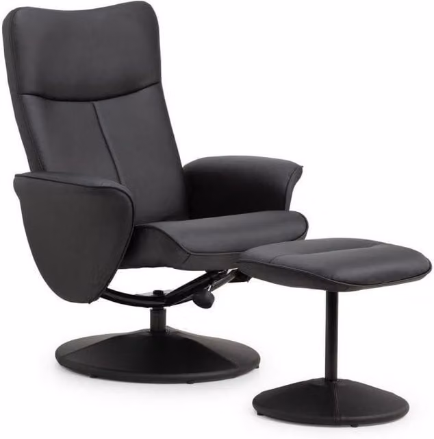 Ashfield Black Leather Swivel Recliner and Ottoman Set – 1