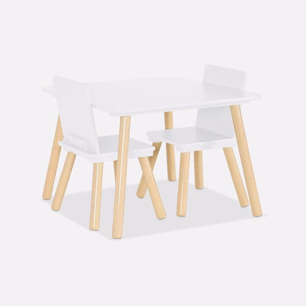 Sweekeek White Square Table with 2 Chairs and Pine Legs, W/D/H: 60 x 60 x 43 cm – 2