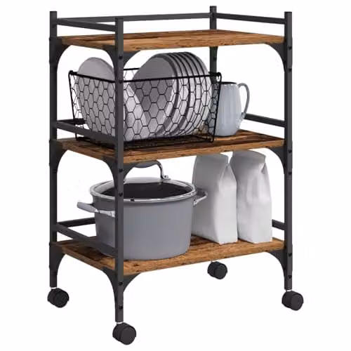 vidaXL Industrial Kitchen Trolley in Brown Wood and Metal, W/D/H: 50 x 35 x 75.5 cm – 1