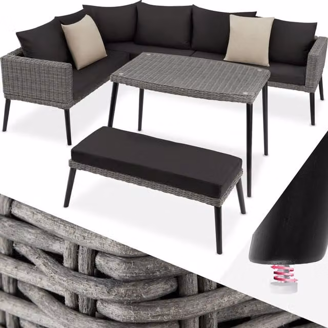 Tectake Pula 7-Seater Rattan Garden Set with Table in Grey