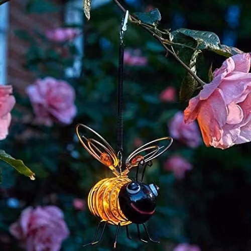 Marco Paul Pack of 3 Yellow Metal Bee Solar Powered LED Garden Ornaments with Dusk Sensor – 1