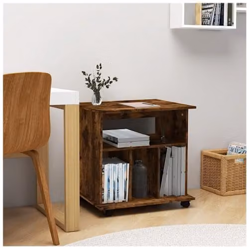 vidaXL Rolling Cabinet in Smoked Oak, Brown, W/D/H: 60 x 45 x 60 cm