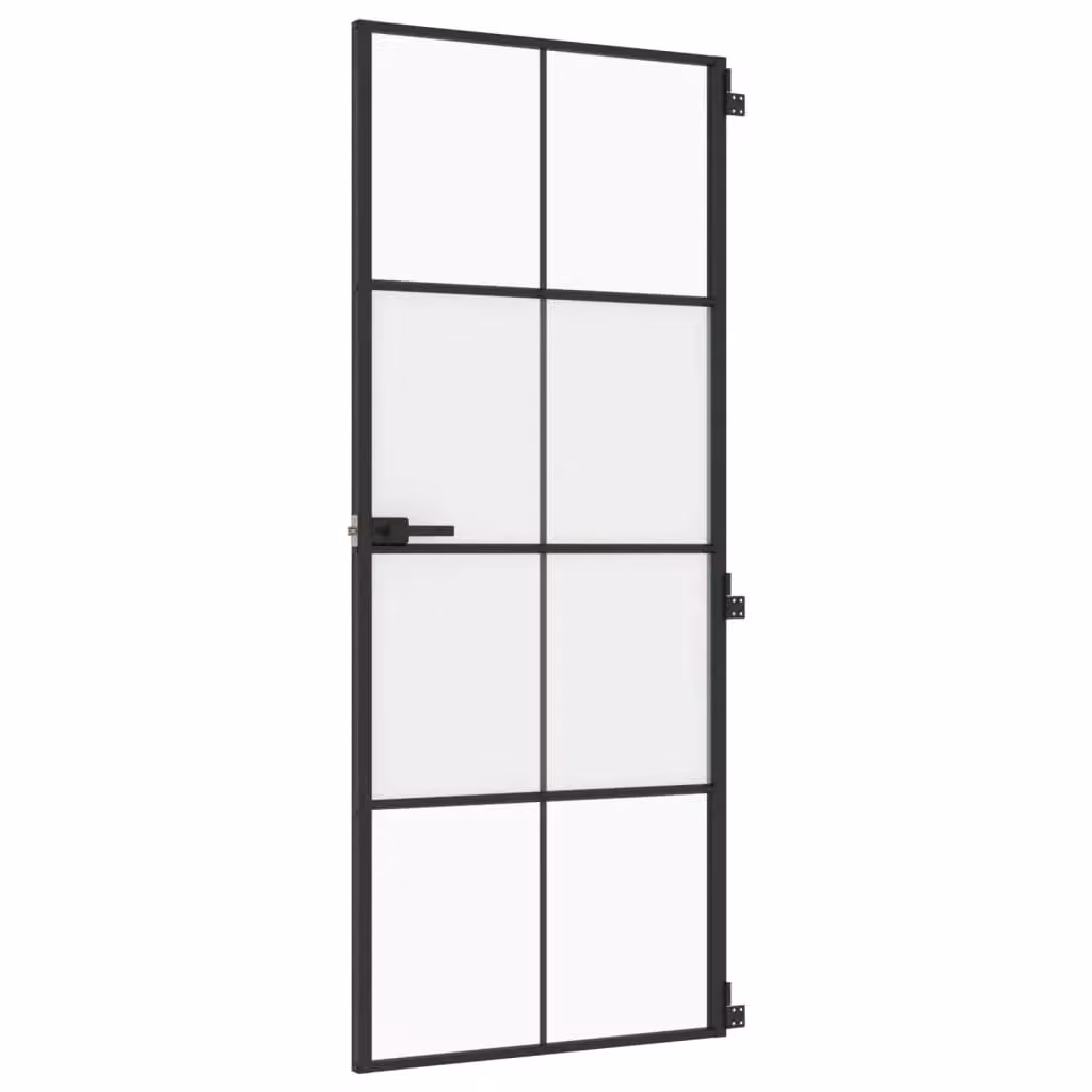 Berkfield Home Slim Interior Door in Black with Transparent Tempered Glass and Aluminium, W: 83 cm, H: 201.5 cm – 2