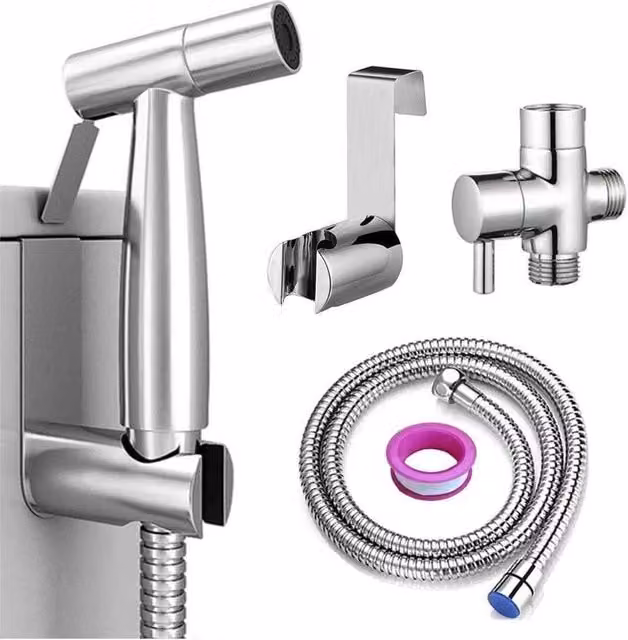 Kelvenix Handheld Bidet Sprayer for Toilet in Silver Stainless Steel, Wall Mounted – 1