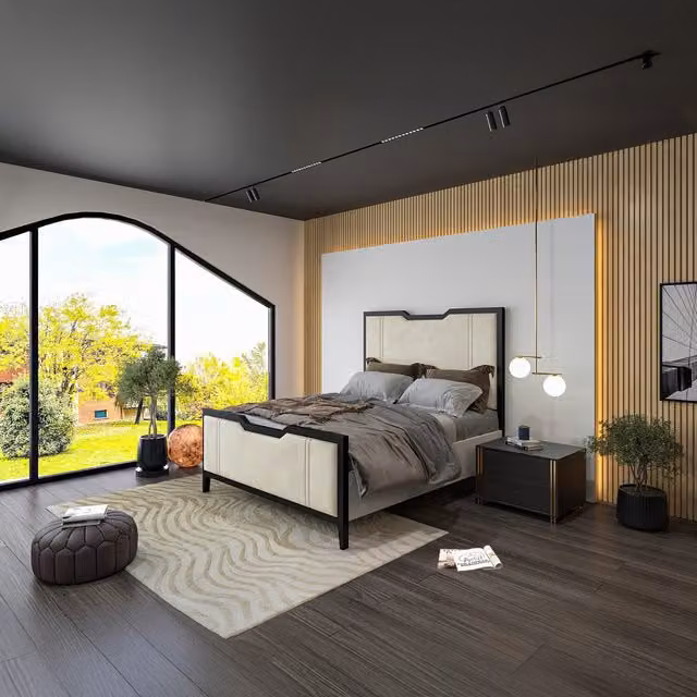 Casani Carlo Metal Line Small Double Bed in Tumeric Conistan Fabric