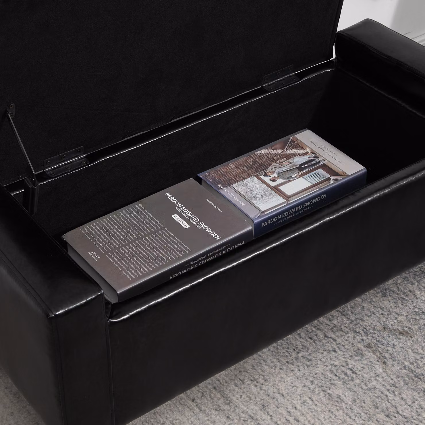 HOMCOM PU Leather Tufted Storage Ottoman Bench in Black, W: 92 cm, D: 40 cm, H: 40 cm – 6