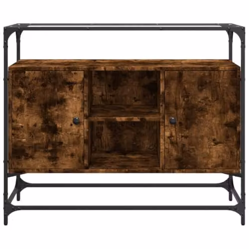 vidaXL Sideboard with Glass Top in Smoked Oak, W/D/H: 98 x 35 x 81 cm – 5