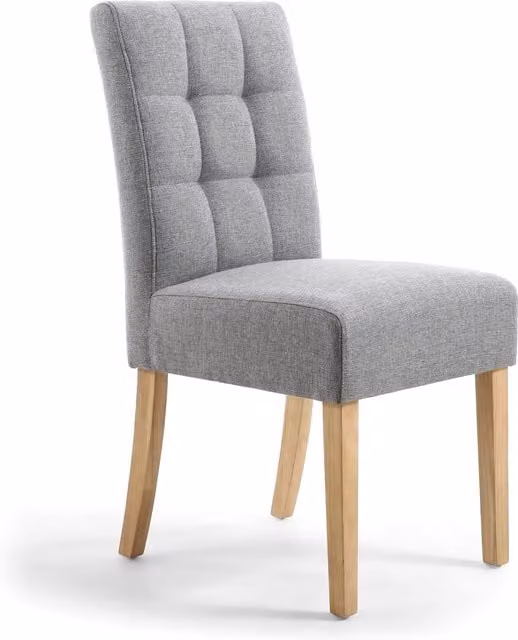 Shankar Silver Grey Waffle Linen Effect Dining Chair with Natural Rubberwood Legs