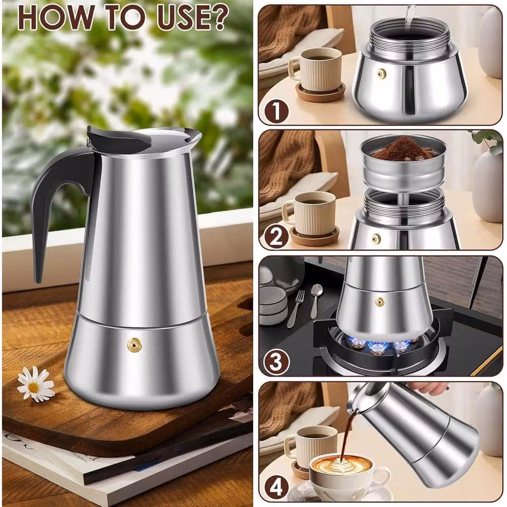 NESTLUNE 9 Cup Coffee Pot Mocha Espresso Latte Percolator in Silver, W/D/H: 15 x 15 x 100 cm – 5