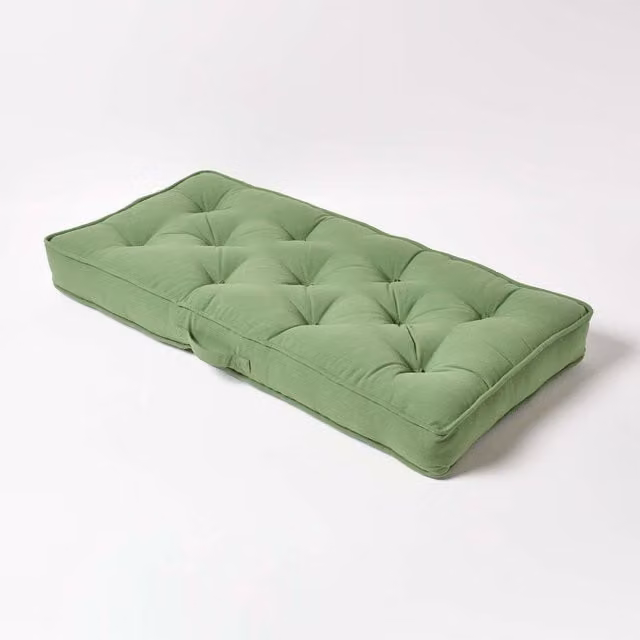 Homescapes Cotton 2 Seater Booster Cushion in Green and Beige
