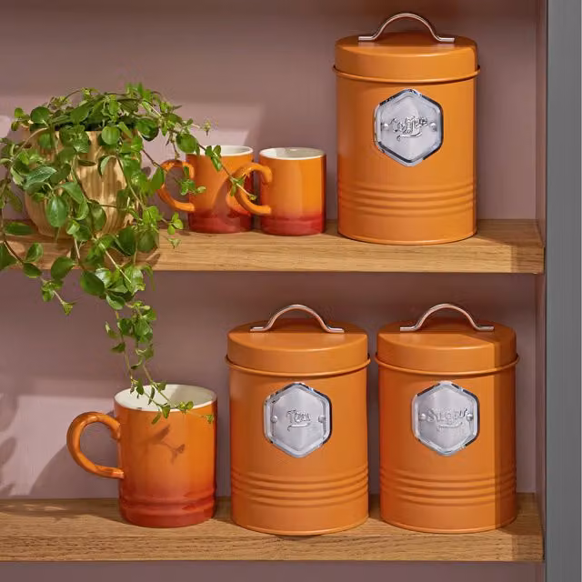 Cooks Professional 3-Piece Stainless Steel Tea, Coffee and Sugar Storage Set in Orange