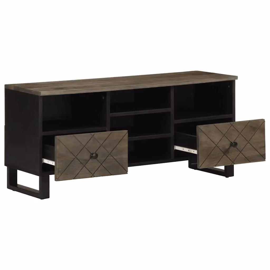 Berkfield Home Black Mango Wood TV Cabinet W/D/H: 100 x 33 x 46 cm – 2