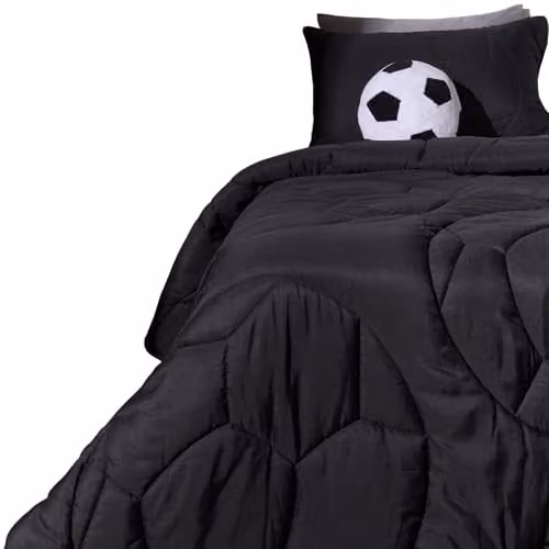 OHS Single Football Quilted Coverless Microfibre Duvet and Pillowcase Set, 7.5 Tog, Black, W/D/H: 135 x 200 cm