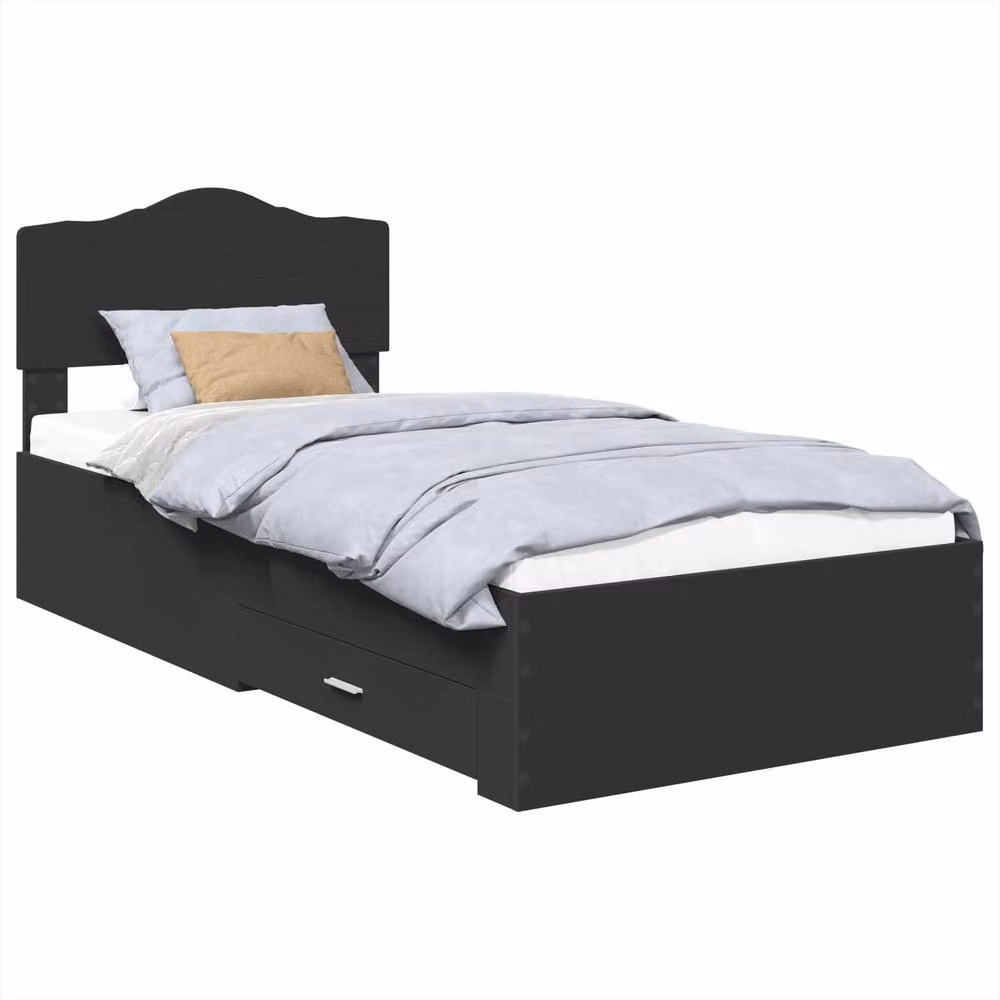 Berkfield Home Modern Black Upholstered Bed Frame with Headboard in Engineered Wood W/D/H: 70 x 70 x 190 cm – 2