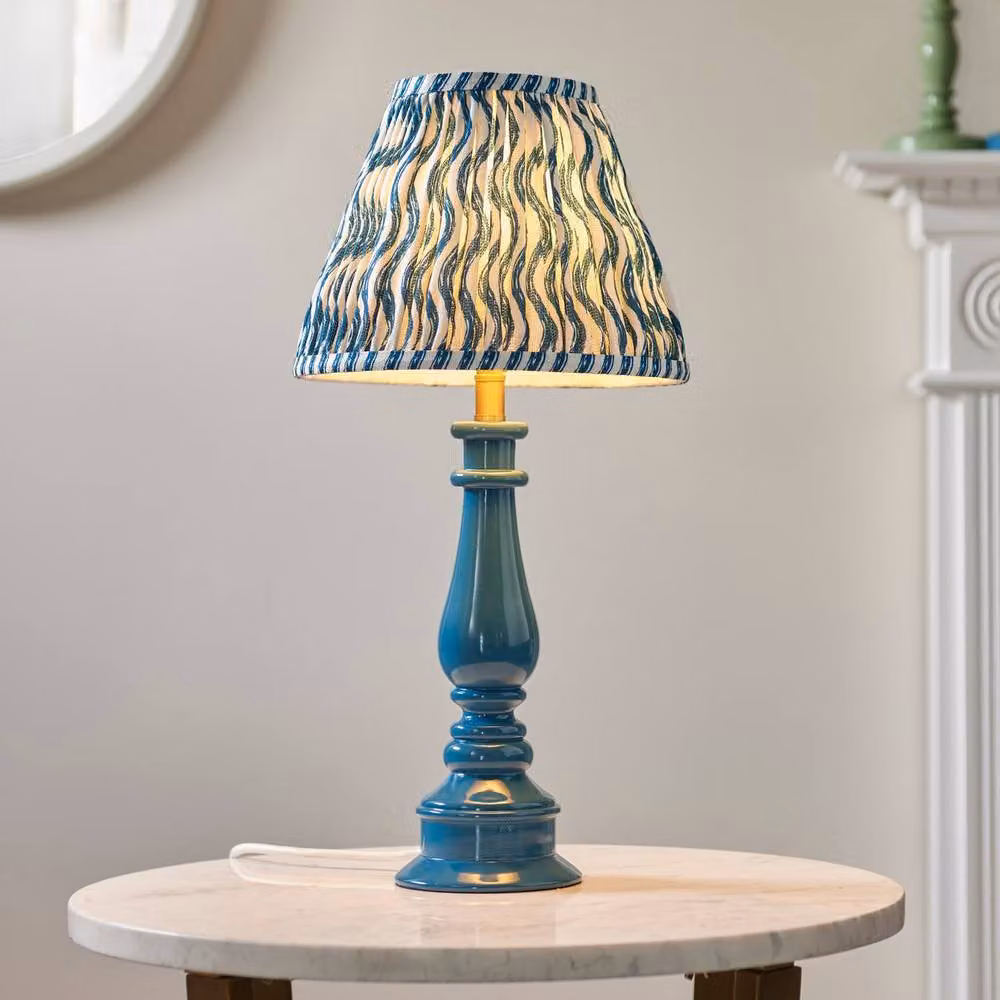 Netlighting Myrtle Blue Table Lamp with Blue Fabric Ripple Shade, Diameter: 25 cm, B22 – 2