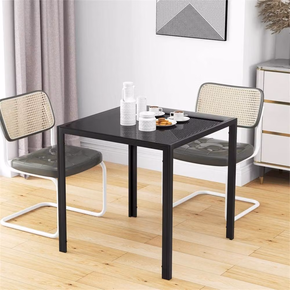 Nordara Modern Square Dining Table with Black Metal Legs and Glossy Glass Top, W: 80 cm, H: 75 cm – 3